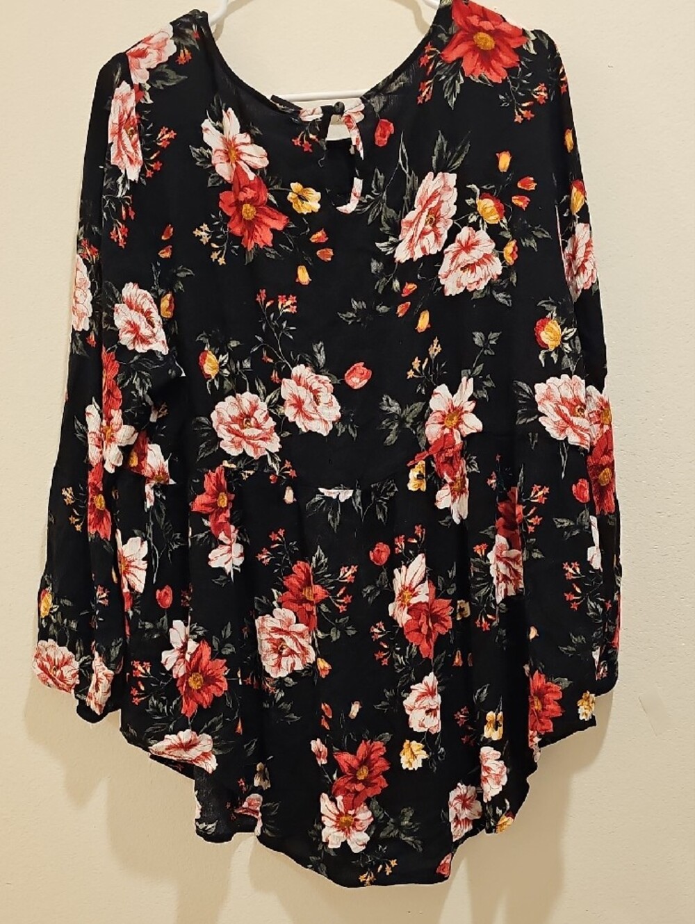 torrid Black Floral Tunic with Red & Cream Blooms - Picture 2 of 3